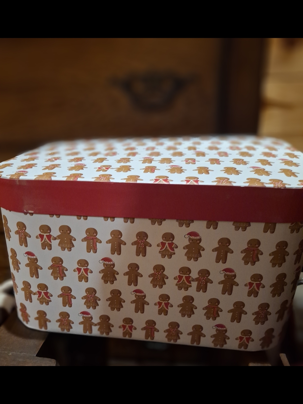 Gingerbread Pattern Holiday Box - Red Trim